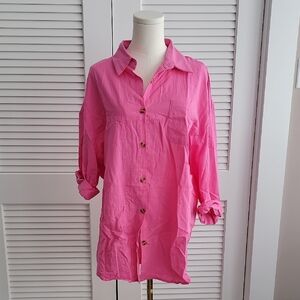 Pink Oversized Boxy Button Down Shirt